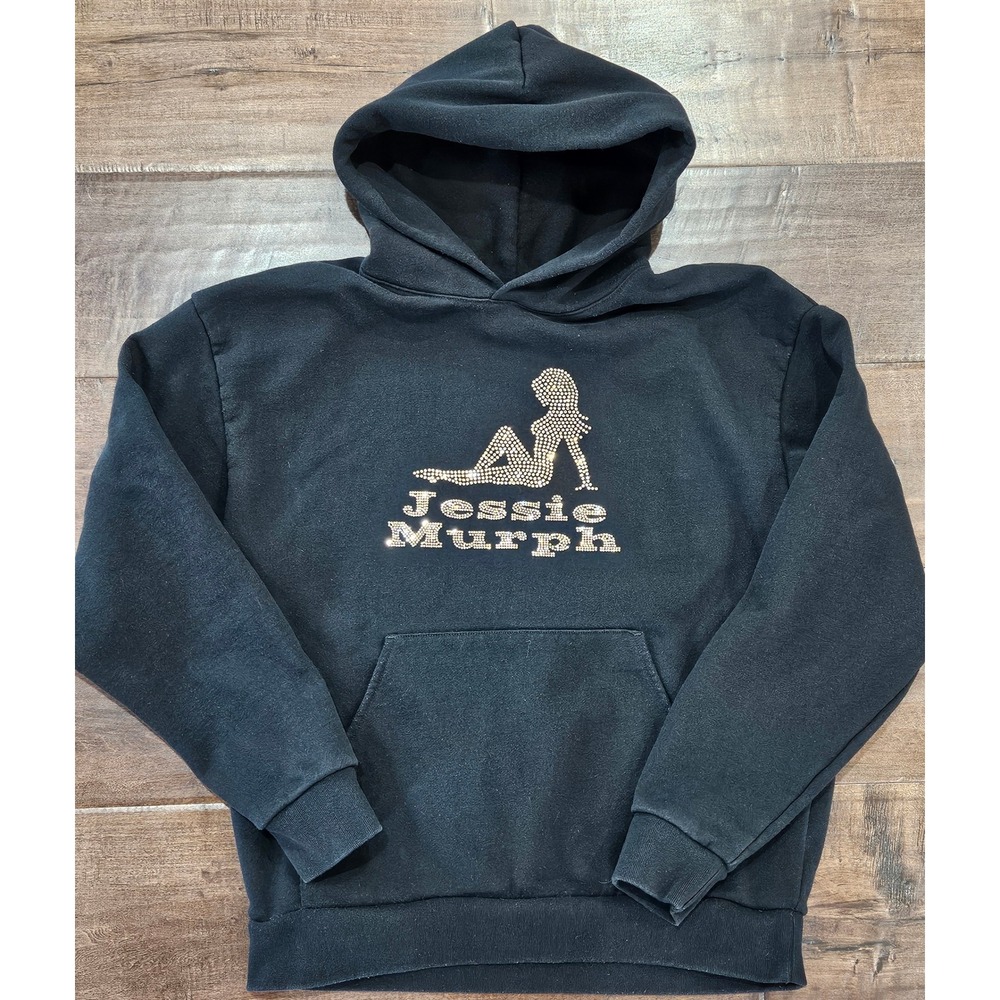 Jessie Murph Rhinestone Streetwear Gritty Hoodie Black Mens L Tour Sweatshirt
